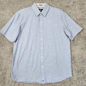 Buttercloth Shirt Mens Large Blue Striped Icy Cotton Button Up Short Sleeve